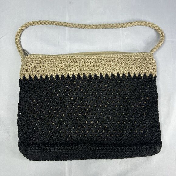 THE SAK BLACK WITH BEIGE WOVEN SHOULDER BAG EXCELLENT CONDITION - Picture 3 of 8